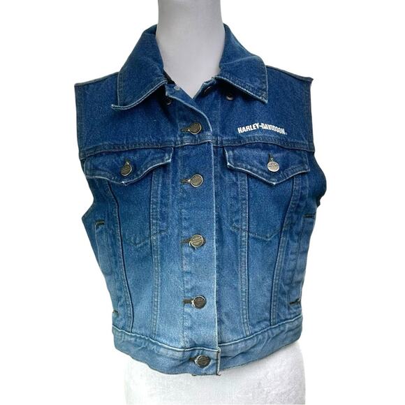 Vintage 2001 Harley Davidson Y2K Denim Vest Size Medium Blue Ombre - Picture 1 of 8